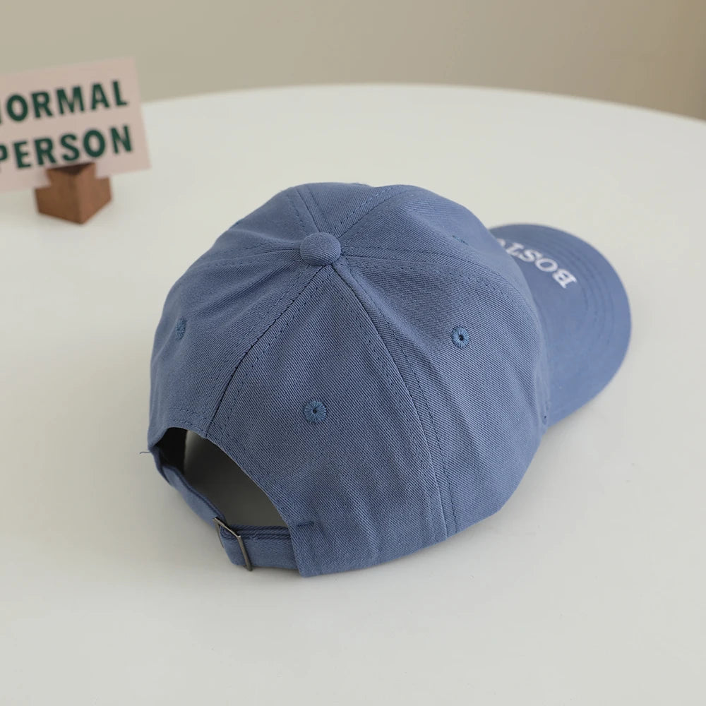 Cotton Embroidered Letter BUSTON Soft Top Baseball Cap With Adjustable Beak Shaped Brim Baseball Cap