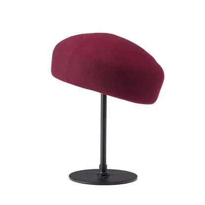 Classic Designer Ladies Black 100% Wool Beret Hat Fancy Felt Hat