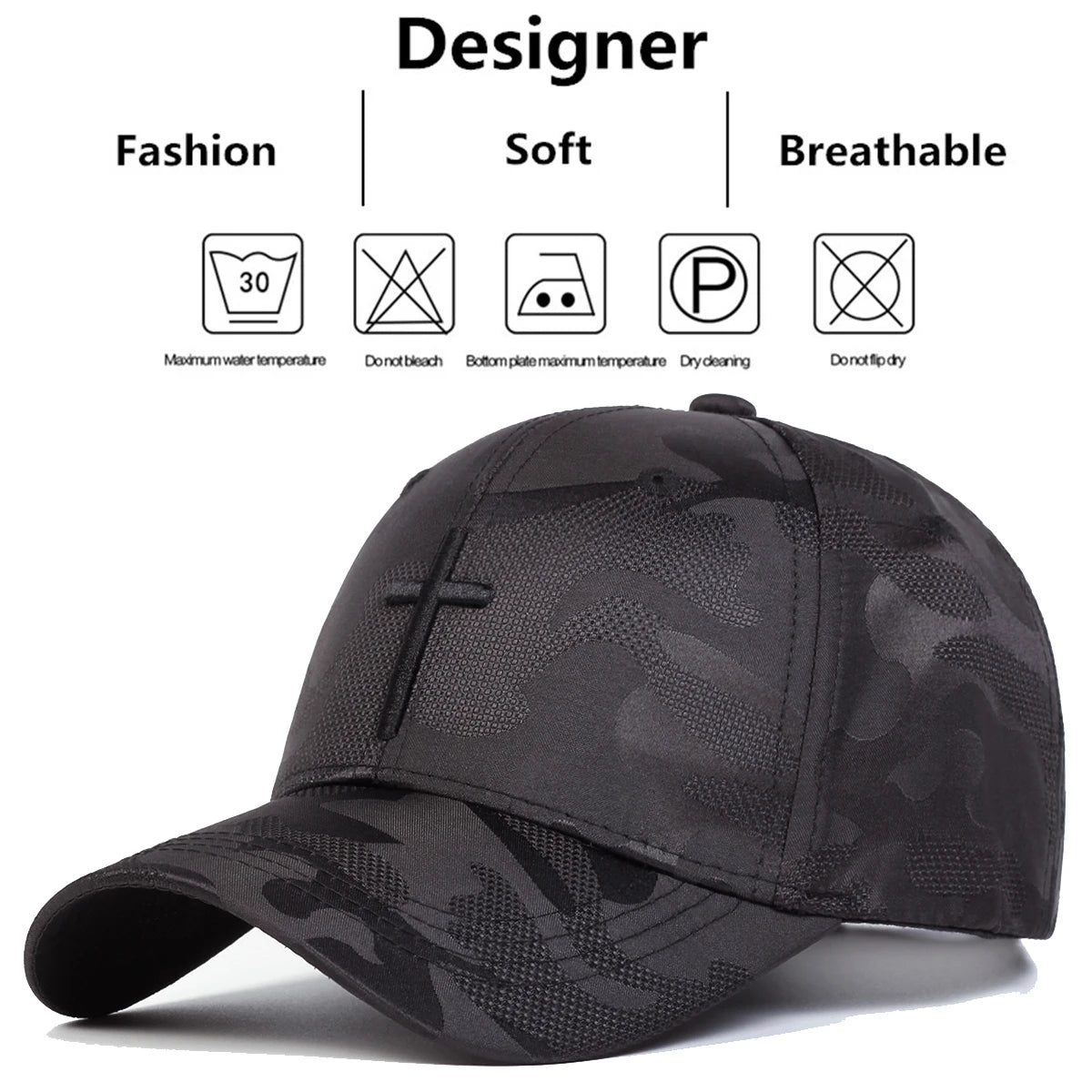 Unisex Cross Embroidery Camouflage Baseball Caps