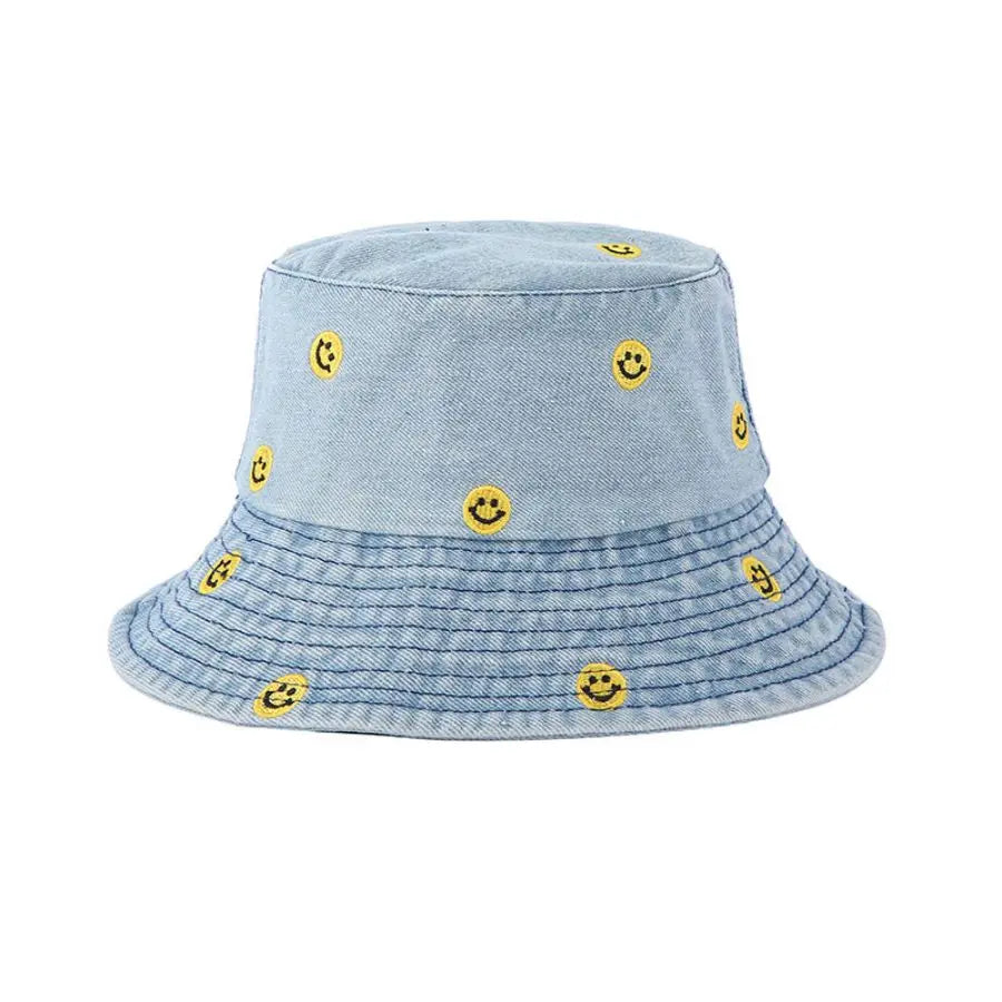 Spring Summer Strawberry Embroidery Denim  Bucket Hat