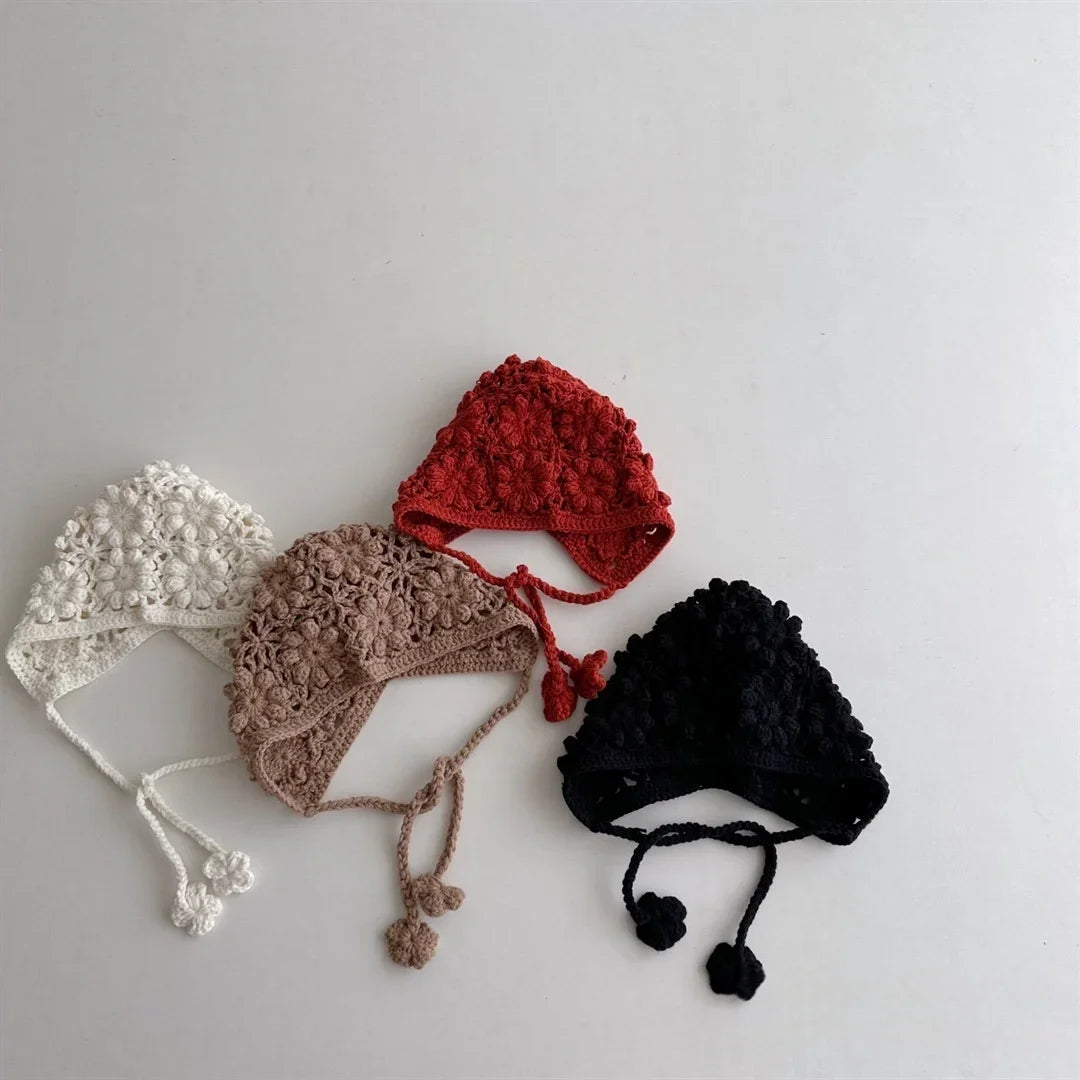Knitted Baby Hat Kids Girls Handmade Crochet Ear Flap Beanie