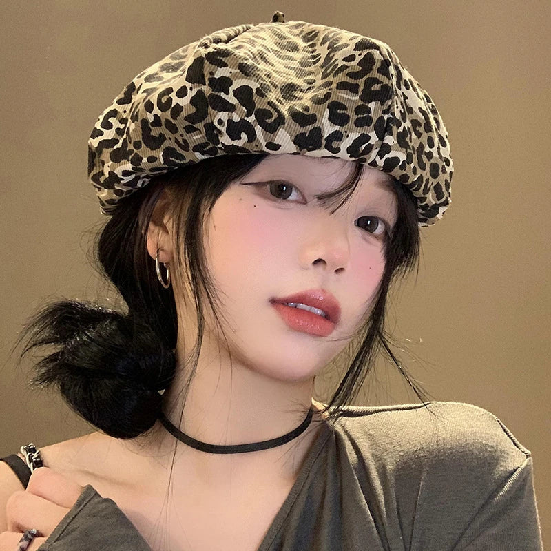 Leopard Berets For Women Print Octagonal Cap
