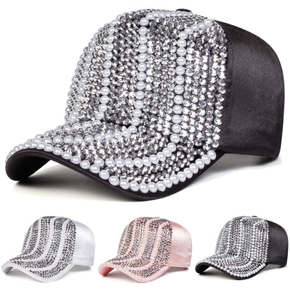 Unisex Pearl Water Diamond Baseball Caps Spring Autumn Outdoor