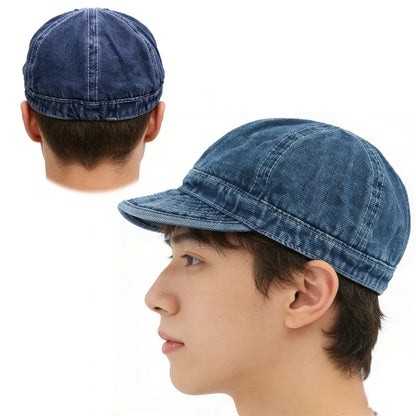 Short Brim Full Closed Soft Top Denim Fitted Caps Hats