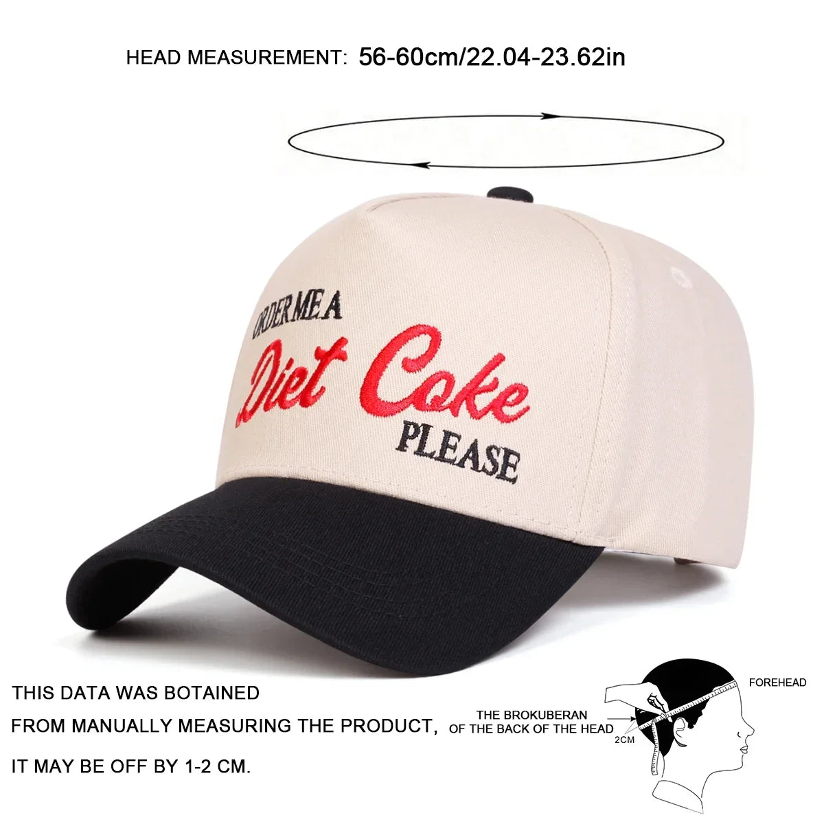 Unisex Diet Coke Letter Embroidery Baseball Caps Spring and Autumn