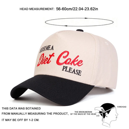 Unisex Diet Coke Letter Embroidery Baseball Caps Spring and Autumn