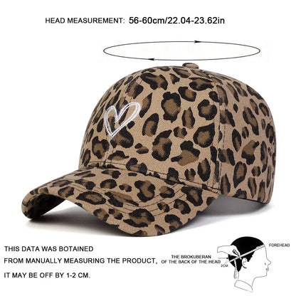 Unisex Love Embroidery Leopard Print Baseball Caps Spring and Autumn