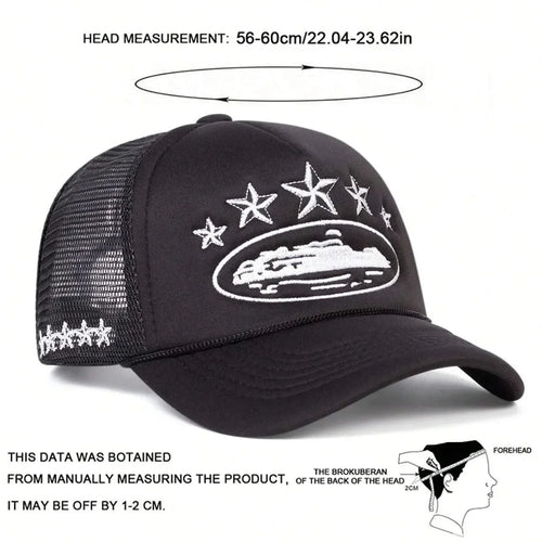 Fashionable Embroidered Baseball Hat Five Star Color Blocked Mesh