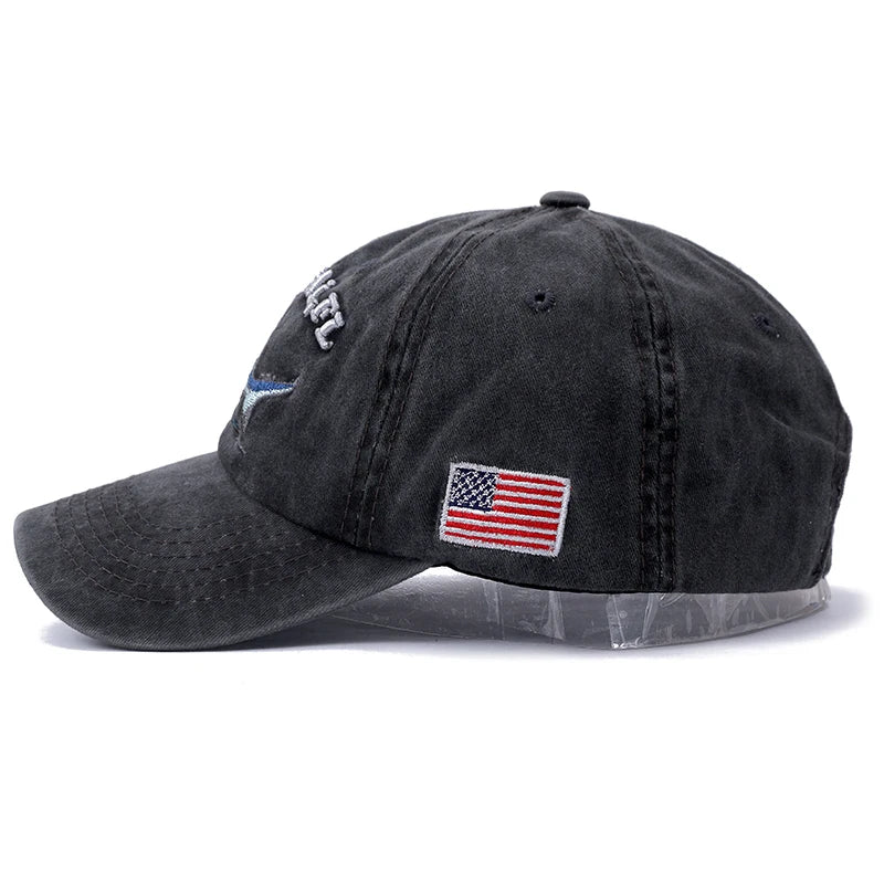 New High Quality Wash Cotton America Flag Shark Men's Baseball Cap
