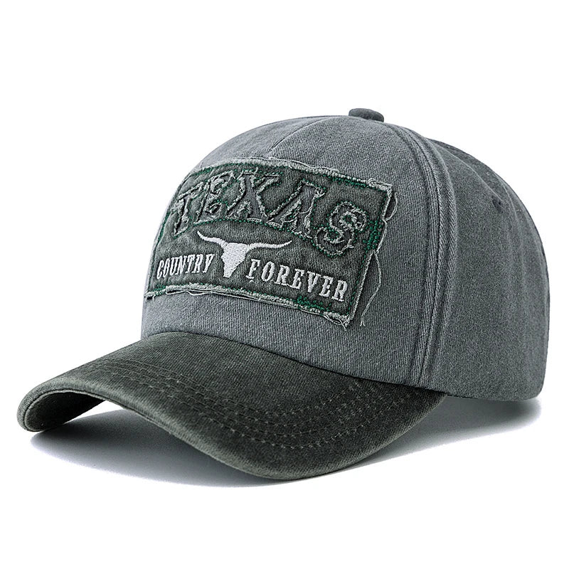 Hot Sale Unisex Washed Cotton Vintage Baseball Cap Texas Letter Embroidery
