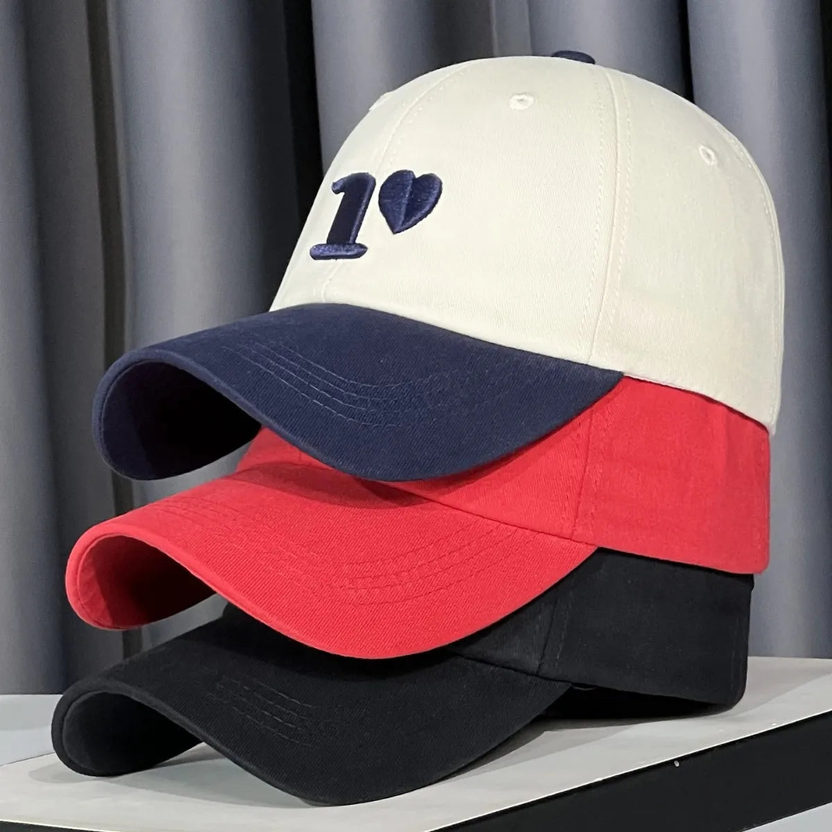 Heart-Embroidered Soft-Top Baseball Cap