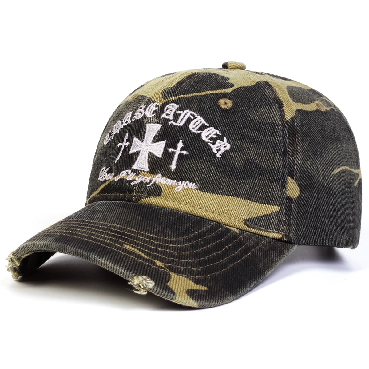 Unisex Cross Embroidery Pierced Baseball Caps Spring and Autumn