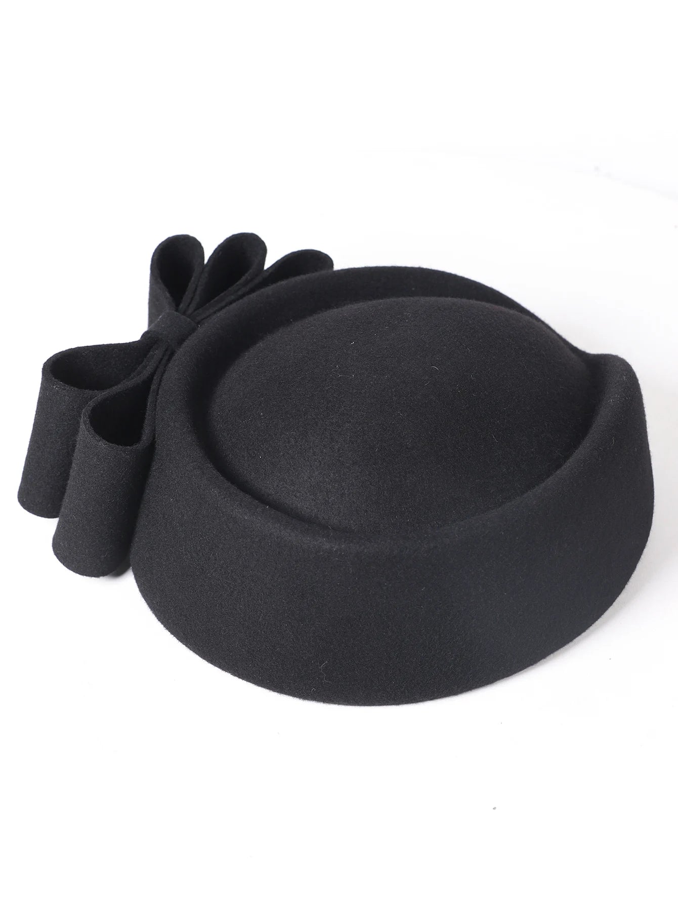 Winter Pink Wool Fascinator French Beret Bowler Hats With Bowknot Elegant Wedding