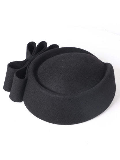 Winter Pink Wool Fascinator French Beret Bowler Hats With Bowknot Elegant Wedding