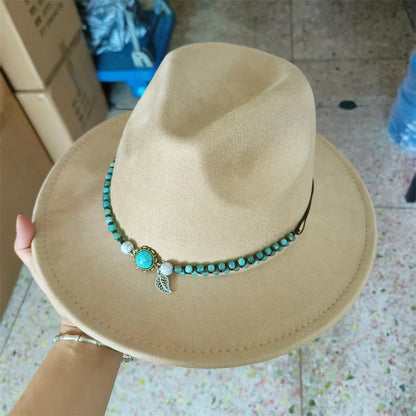 Retro Suede Fedora With Belt Men Western Jazz Hat Vegan Suede Top Hat