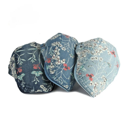 New Vintage Print Denim Beret Women Men Cotton Newsboy Cap