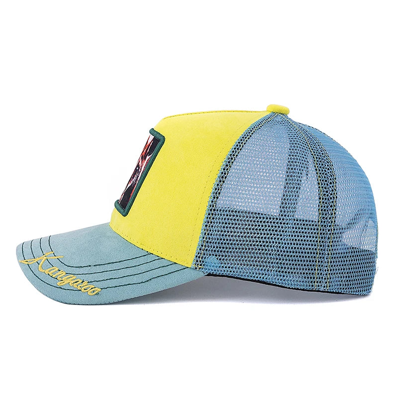 Unisex Summer Animal Trucker Hat Kangaroo Pattern Patch Design Suede Baseball Cap