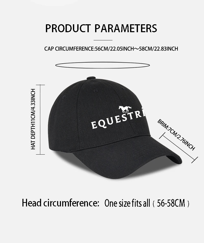 Equestrian Themed Horse Logo Print Soft Top Baseball Cap Soft Comfortable Breathable Adjustable Retro