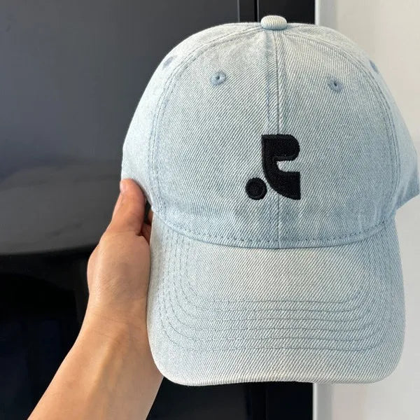 Washed Denim Embroidered Letter Baseball Cap