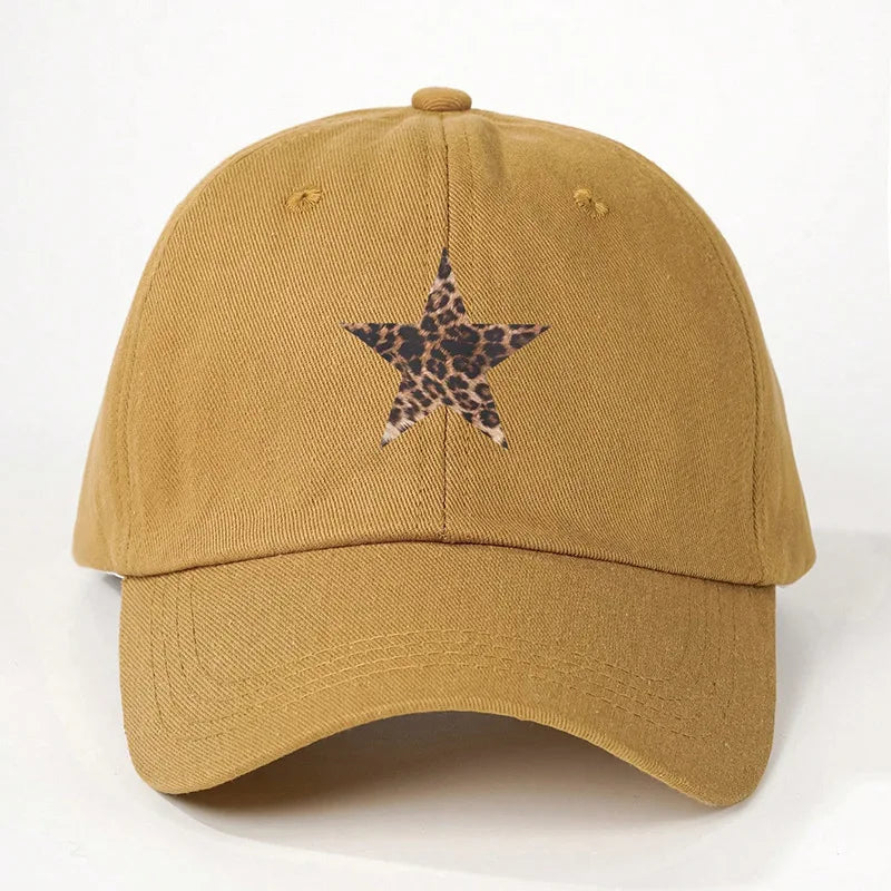 Leopard Print Star Soft Cotton Baseball Cap Unisex Adjustable