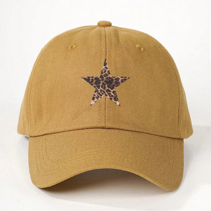 Leopard Print Star Soft Cotton Baseball Cap Unisex Adjustable