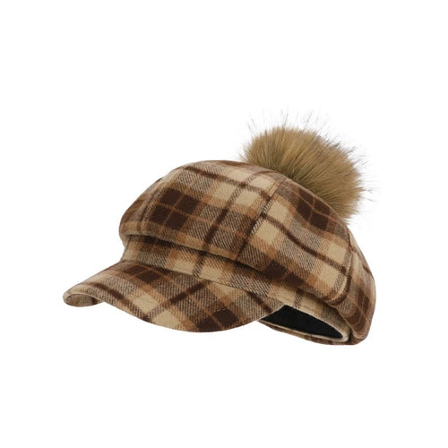 British Retro Autumn/Winter Women Plaid Beret Sun Shade Warm Octagonal Hats
