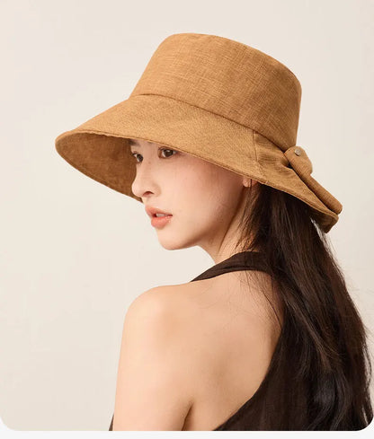 Cotton-Linen Sun Hat For Women Solid Color Fisherman's Hat Solid Color Sun Hat