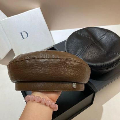 PU Leather Beret Caps Women Fashion Artist Painter Hat Female Berets
