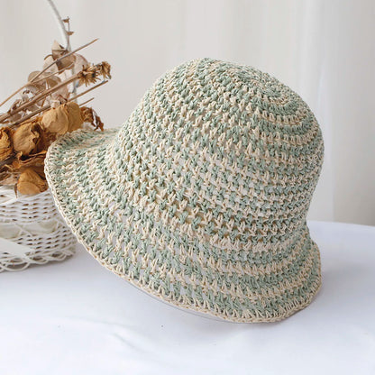 Fashionable Luxury Hollow Hat Sky Blue Striped Hat