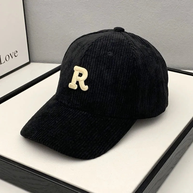 Fashion Corduroy Baseball Cap Ladies Letter R Women