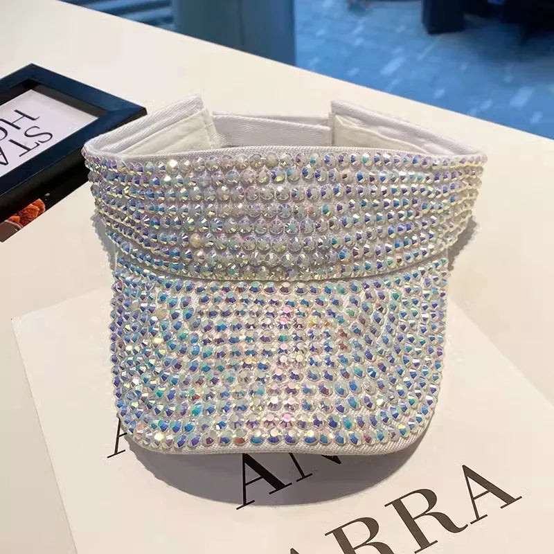 Rhinestone Empty Top Cap Casual Women Sun Visor