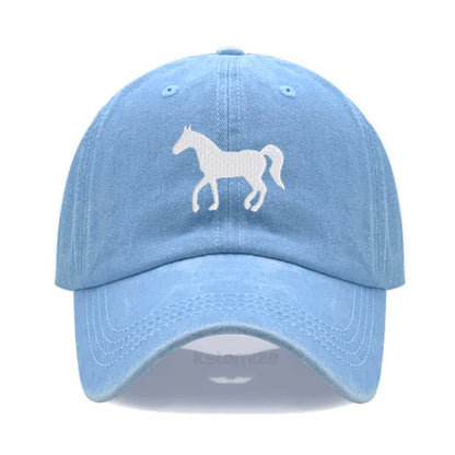 Horse Embroidered Baseball Cap For Women Men Fashion Adjustable Washed Cotton