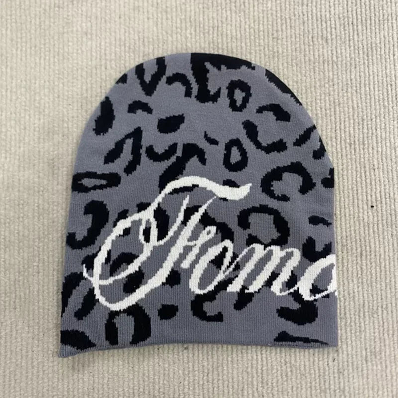 Leopard Print Knitted Hat Spring New Retro High Street Style Y2K