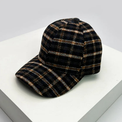 Men Women Woolen Cloth Stripe Check Baseball Caps