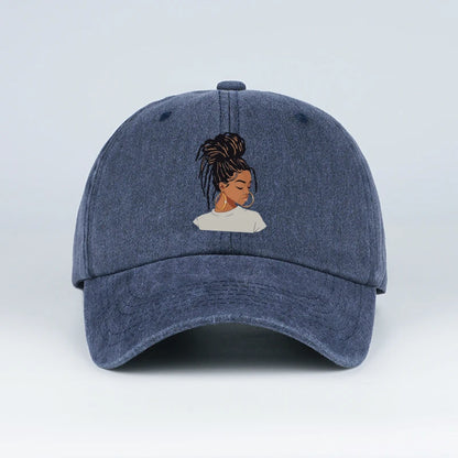 Vintage-Washed Baseball Cap with African Queen Print