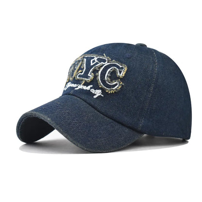 Denim Baseball Cap NYC Letters Embroidery Y2K Fashion Women Men Caps