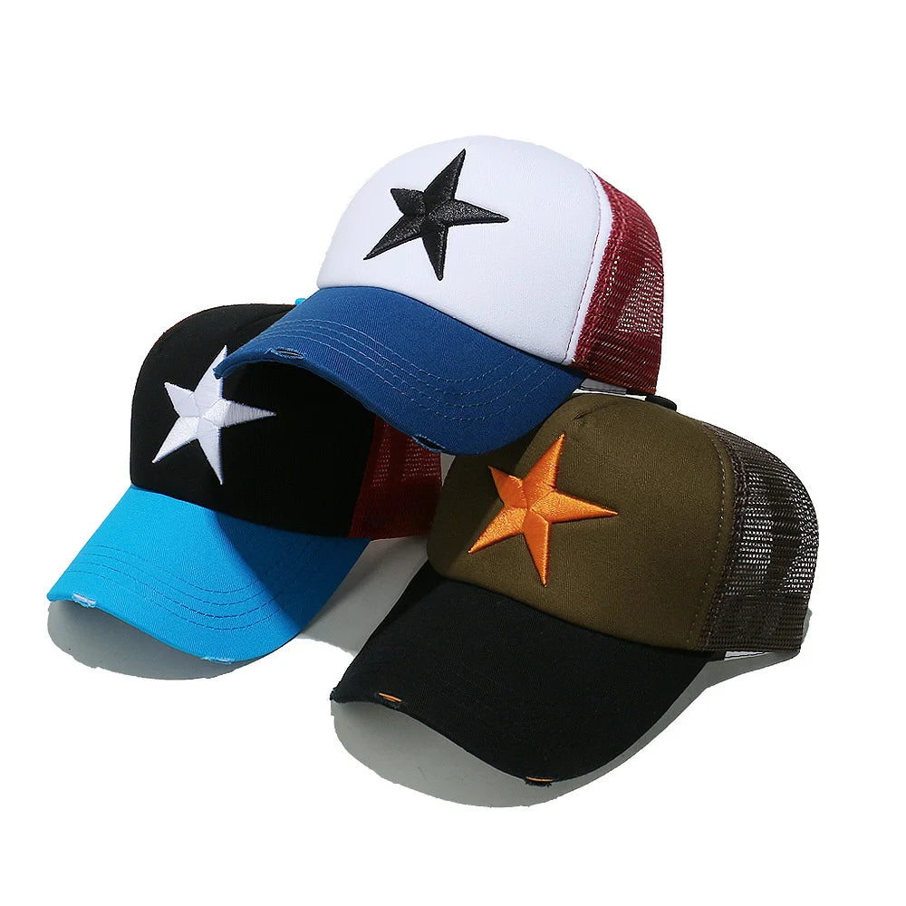 Streetwear 3D Star Embroidery Mesh Baseball Cap Summer