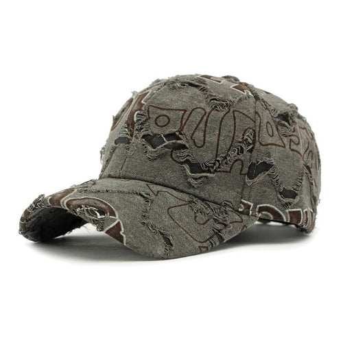 Holey-Edged, Frayed, Letter-Stamped Baseball Cap