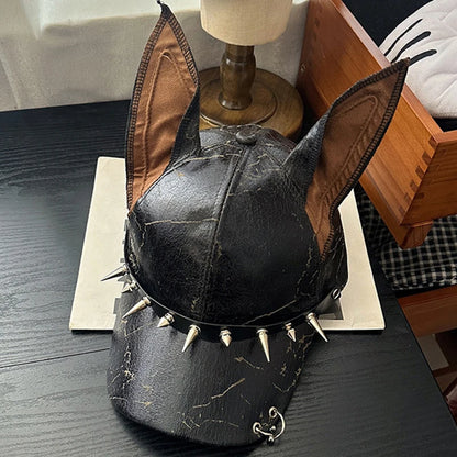 New Niche Punk Leather Rivet Dog Ears Baseball Caps Spring Autumn Men Women