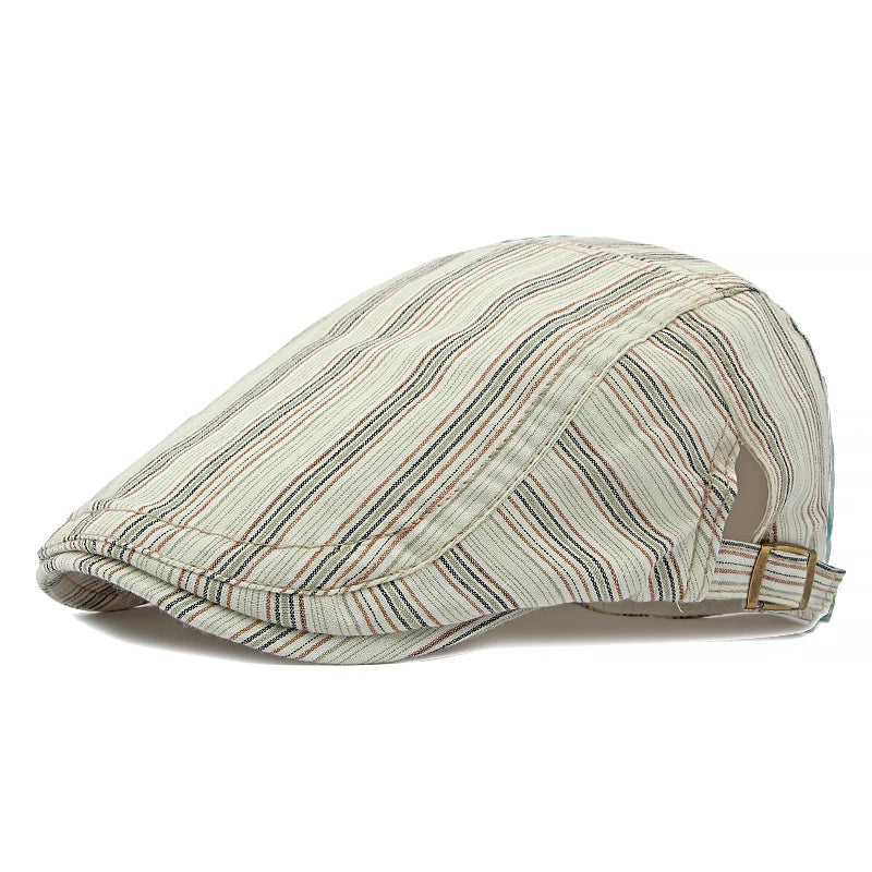 Women Newsboy Cap Striped Flat Peaked Cap