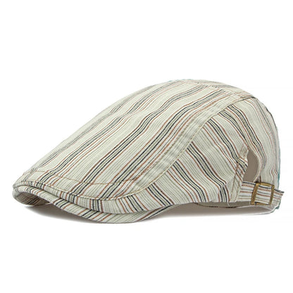 Women Newsboy Cap Striped Flat Peaked Cap