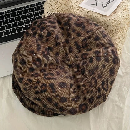 American Y2k Personalized Star Leopard Print Beret