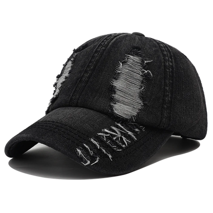 2024 New Solid Color Ripped Baseball Cap Washed Denim