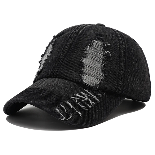 2024 New Solid Color Ripped Baseball Cap Washed Denim