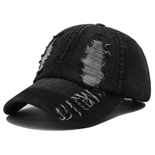 2024 New Solid Color Ripped Baseball Cap Washed Denim