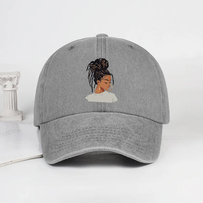 Vintage-Washed Baseball Cap with African Queen Print