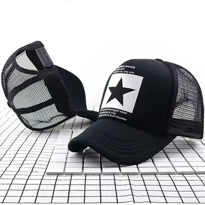 Summer Mesh Baseball Cap Fashion Star Printed Adjustable Baseball Hat Ponytail Cap Unisex Outdoor Sports