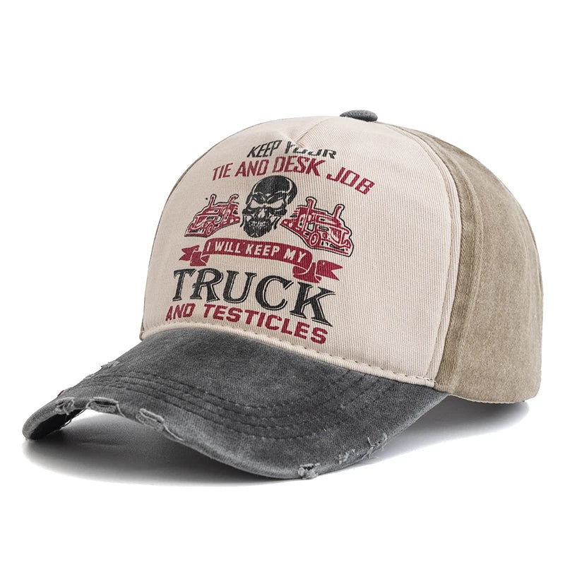 Unisex Washed Cotton Cap Skull Print Distressed Baseball Cap Men Women