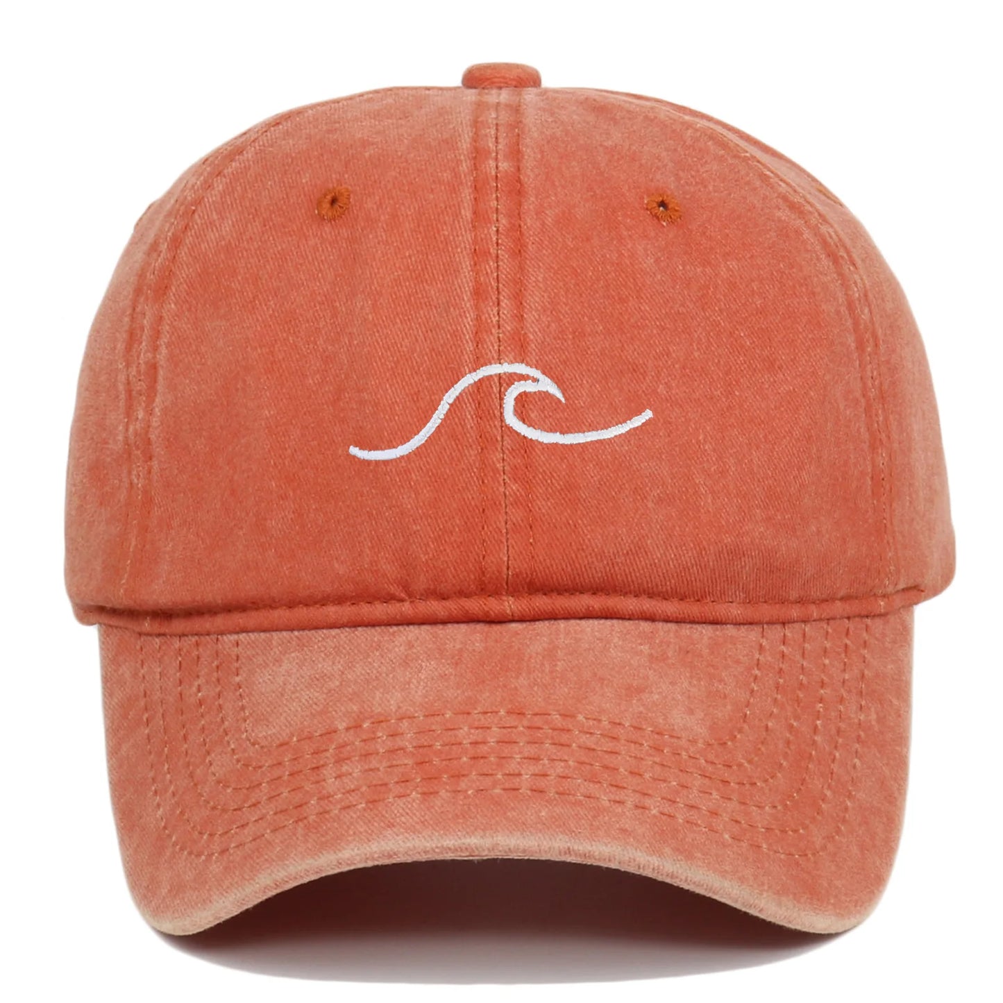 Wave Pattern Embroidered Baseball Cap, Solid Color Washed Retro Hat, Men's and Women's