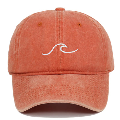 Wave Pattern Embroidered Baseball Cap, Solid Color Washed Retro Hat, Men's and Women's